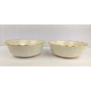 2 - LENOX Embossed Rose Blossom Bowls 24K Gold Scalloped Edge Candy Nut Dish VTG